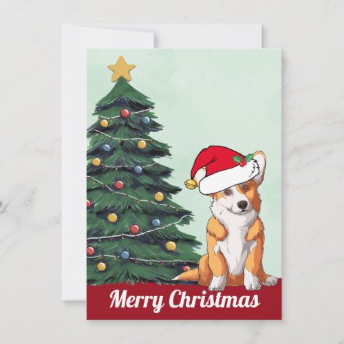 Merry Christmas Corgi with Tail Santa Hat Cute Dog Holiday Card