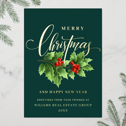 Merry Christmas Corporate Greeting Gold Foil Holiday Card