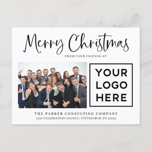 Merry Christmas  Corporate Photo and Your Logo Holiday Postcard