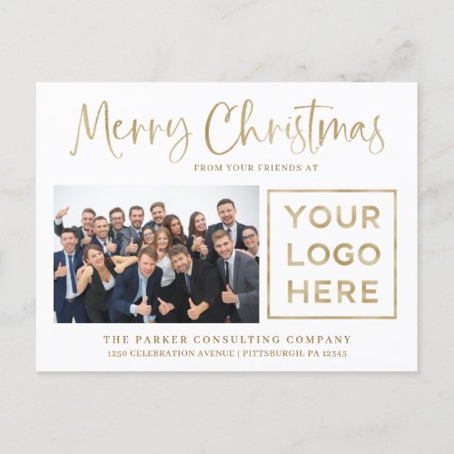 Merry Christmas  Corporate Photo and Your Logo Holiday Postcard