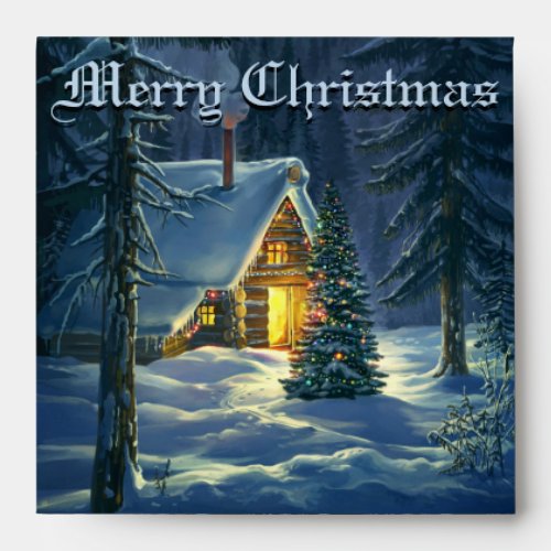 Merry Christmas Cottage Square Envelope