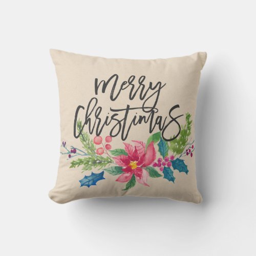 Merry Christmas Cotton Fabric Textured Throw Pillow