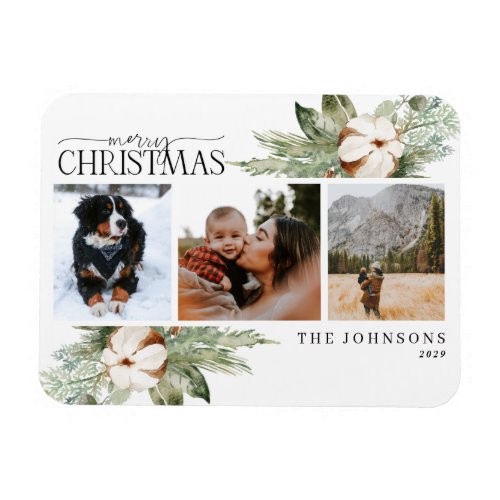 Merry Christmas Cotton Greenery Photo Holiday Magn Magnet