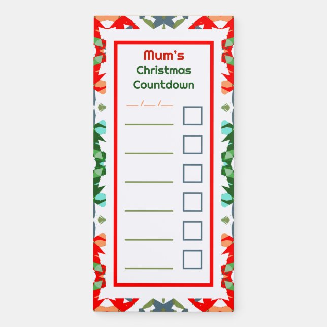 Merry Christmas Countdown Red Checklist Planner Magnetic Notepad (Front)