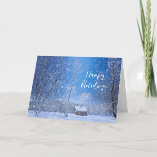 Merry Christmas Country Log Cabin with Snow Holiday Card