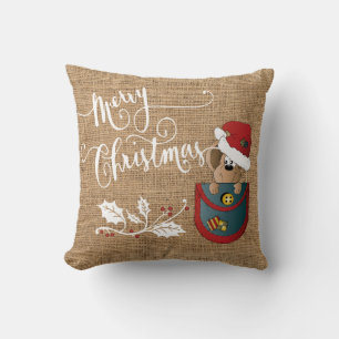 Merry Christmas Country Mouse Throw Pillow