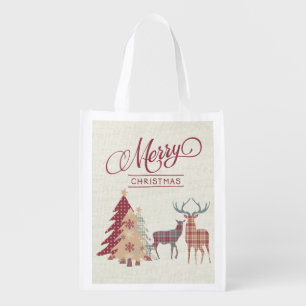 Merry Christmas Country Plaid Trees, Deer Bag