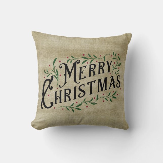 Merry Christmas - Country Primitive Throw Pillow (Front)