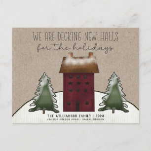 Merry Christmas Country Saltbox Trees New Home   Postcard