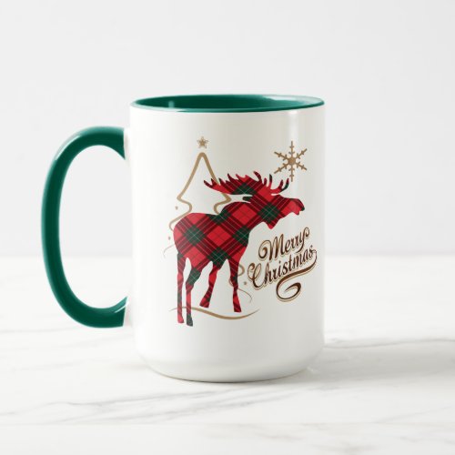Merry Christmas Country Style Red Plaid Moose Mug