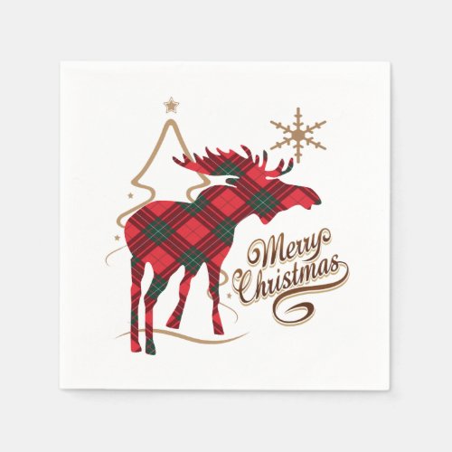 Merry Christmas Country Style Red Plaid Moose Napkins