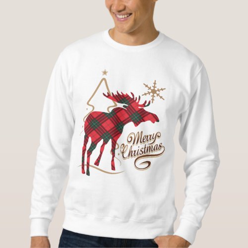 Merry Christmas Country Style Red Plaid Moose Sweatshirt