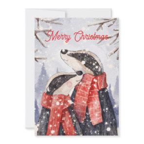 Merry Christmas Couple Badger Illustration Holiday Card