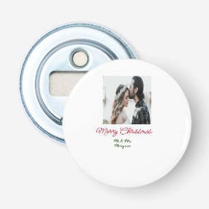 Merry Christmas couple photo add name happy holida Bottle Opener