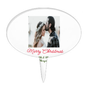 Merry Christmas couple photo add name happy holida Cake Topper