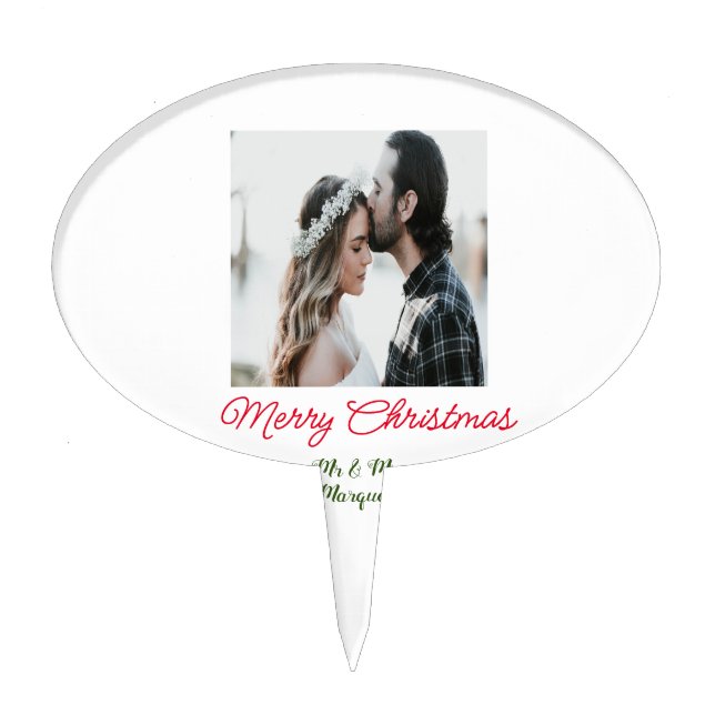 Merry Christmas couple photo add name happy holida Cake Topper (Front)
