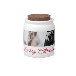 Merry Christmas couple photo add name happy holida Candy Jar