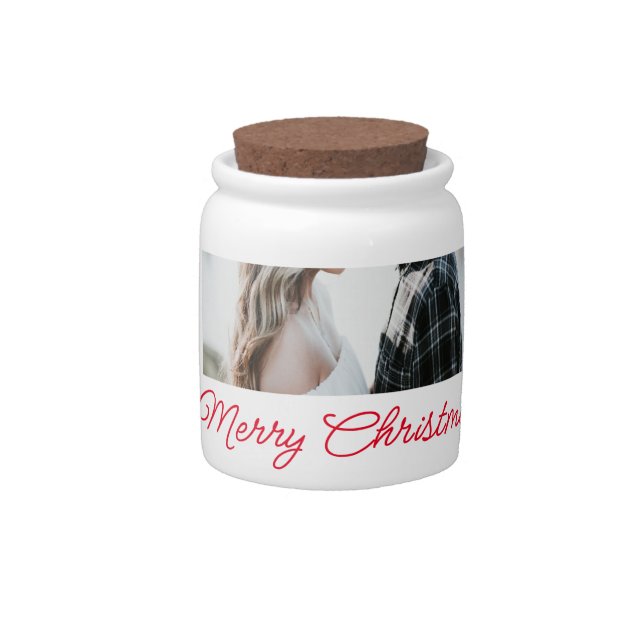 Merry Christmas couple photo add name happy holida Candy Jar (Front)