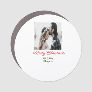 Merry Christmas couple photo add name happy holida Car Magnet