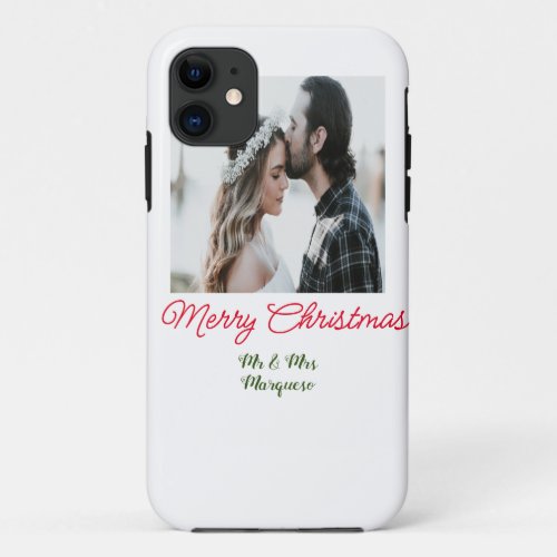 Merry Christmas couple photo add name happy holida iPhone 11 Case