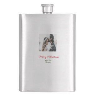 Merry Christmas couple photo add name happy holida Flask