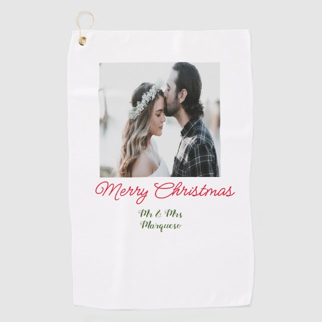Merry Christmas couple photo add name happy holida Golf Towel (Front)