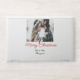 Merry Christmas couple photo add name happy holida HP Laptop Skin