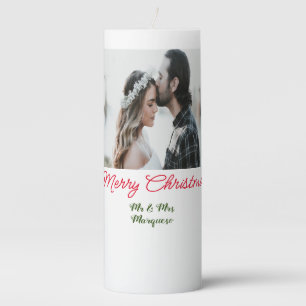 Merry Christmas couple photo add name happy holida Pillar Candle