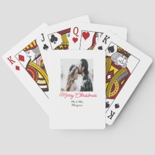 Merry Christmas couple photo add name happy holida Poker Cards