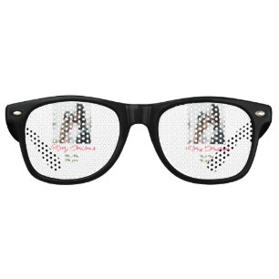 Merry Christmas couple photo add name happy holida Retro Sunglasses