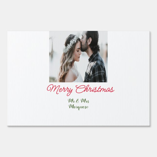 Merry Christmas couple photo add name happy holida Sign (Front)