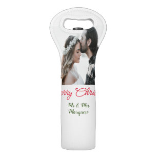 Merry Christmas couple photo add name happy holida Wine Bag