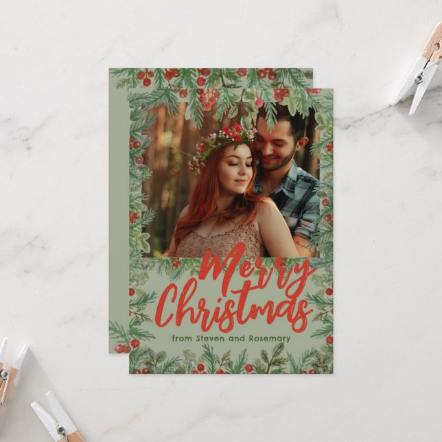 Merry Christmas couple photo Invitation (Front/Back In Situ)