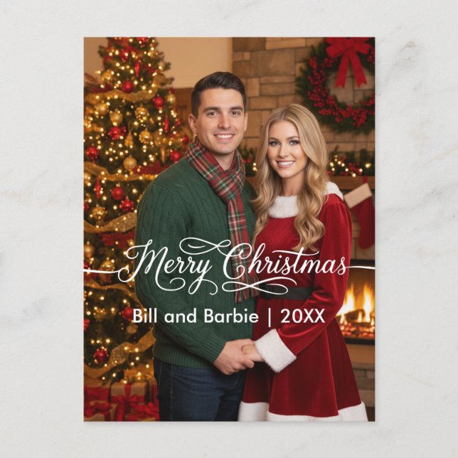 Merry Christmas Couples Photo Front Holiday Postcard (Front)