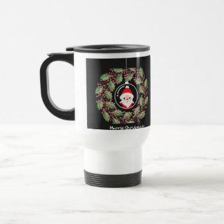Merry Christmas – couronne de houx & Santa Travel Mug