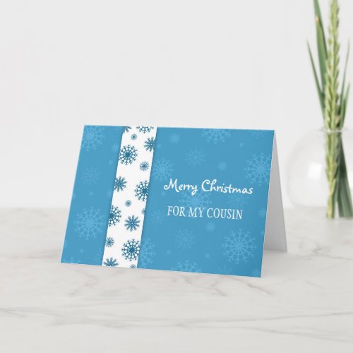 Merry Christmas Cousin Blue Snowflakes Holiday Card