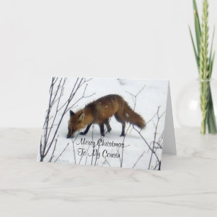 Merry Christmas Cousin-Fox in Snow Holiday Card