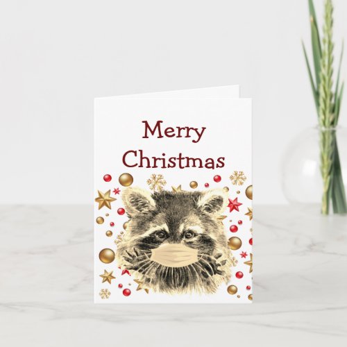 Merry Christmas Covid Pandemic Cute Raccoon Quote Card