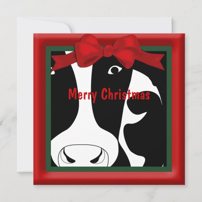 Merry Christmas Cow Flat Greeting Holiday Card (Front)