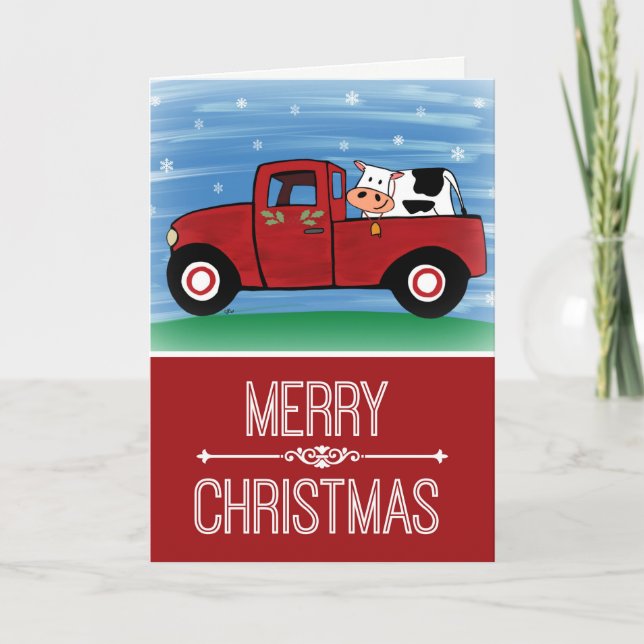 Merry Christmas Cow in a Red Truck w/Verse Card (Front)
