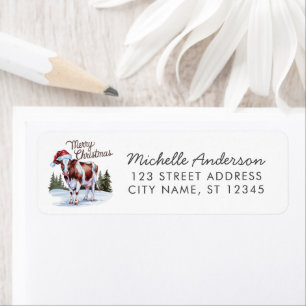 Merry Christmas Cow in Santa Hat Return Address Label