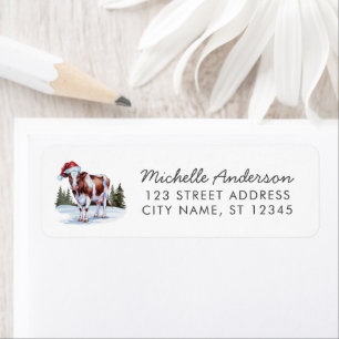 Merry Christmas Cow in Santa Hat Return Address Label