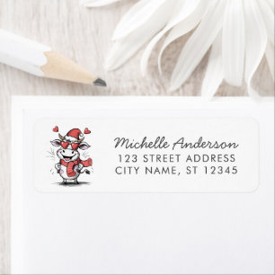 Merry Christmas Cow in Santa Hat Return Address Label