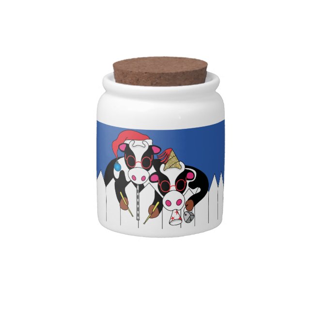 Merry Christmas Cow Musicians Funny Candy Jar (Front)