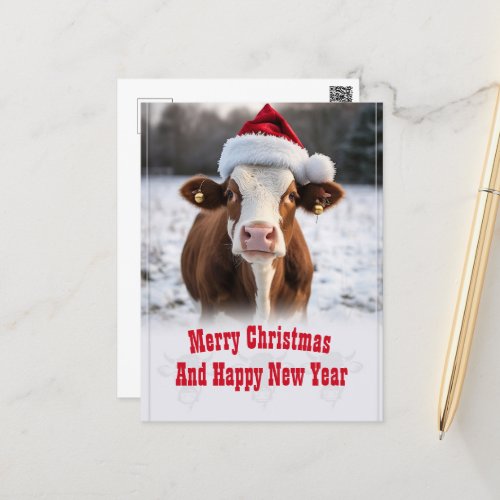 Merry Christmas Cow Postcard