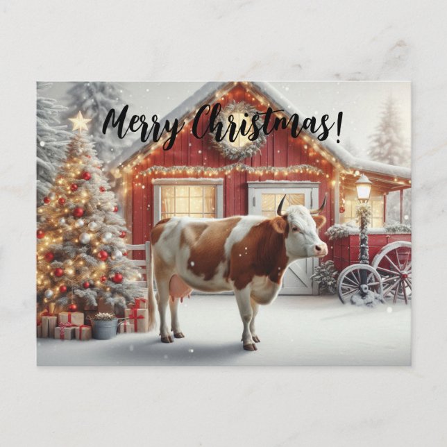 Merry Christmas Cow Postcard (Front)