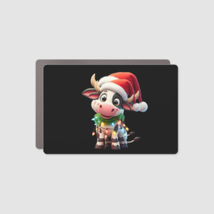 Merry Christmas Cow Santa Christmas Lights Cow Xma Car Magnet