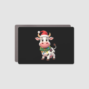 Merry Christmas Cow Santa Christmas Lights Cow Xma Car Magnet