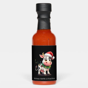 Merry Christmas Cow Santa Christmas Lights Cow Xma Hot Sauces