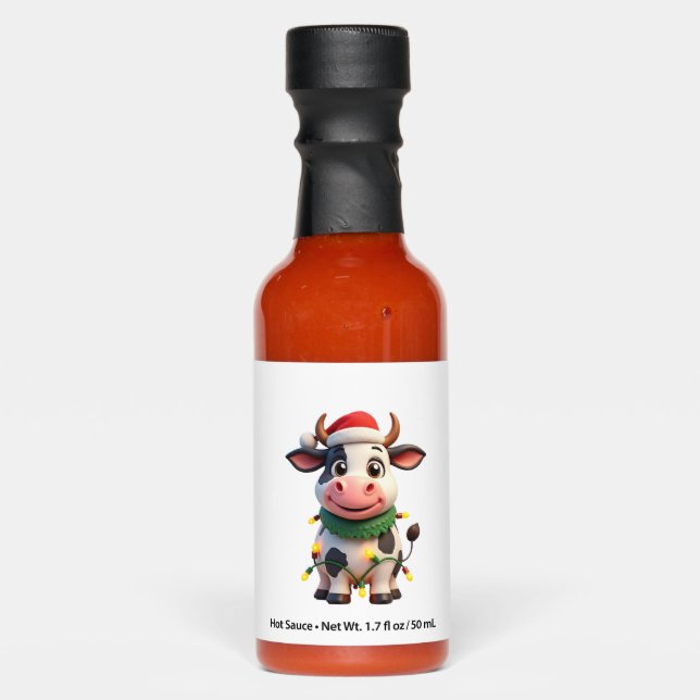 Merry Christmas Cow Santa Christmas Lights Cow Xma Hot Sauces (Front)